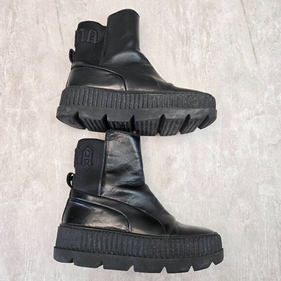 Rihanna FENTY PUMA Chelsea Shoe Boots Size 6 Black Pull on Biker Moto Booties - Picture 5 of 13